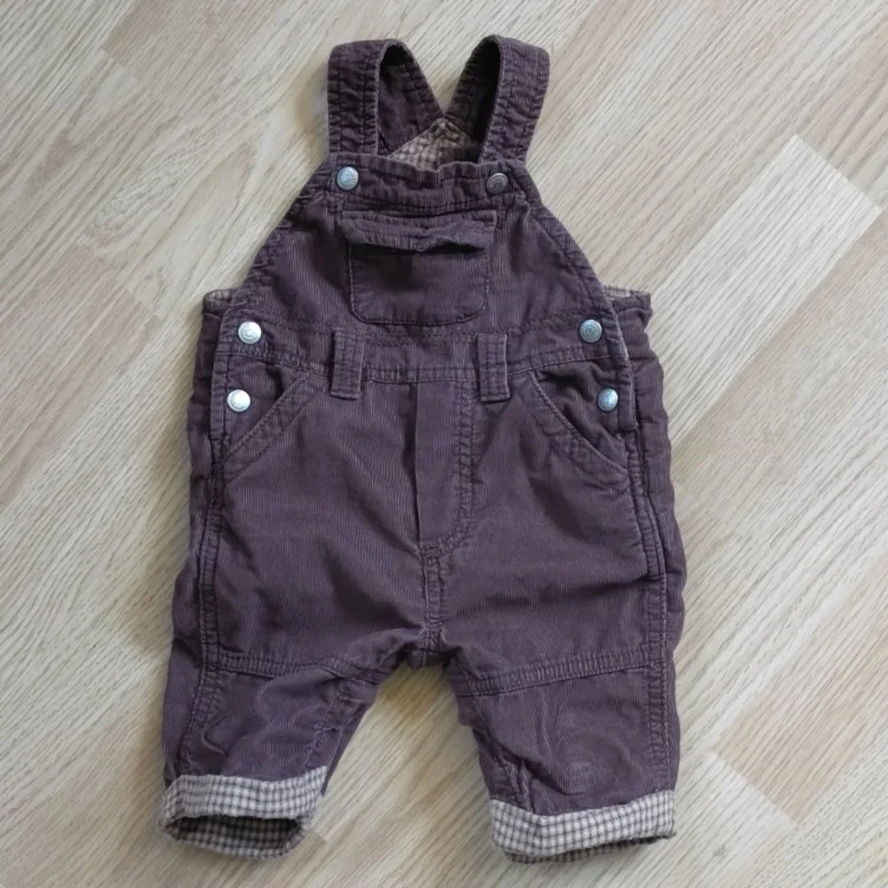 Baby GAP Newborn Brown Corduroy Plaid Lined Bib Overalls 0-3 Months